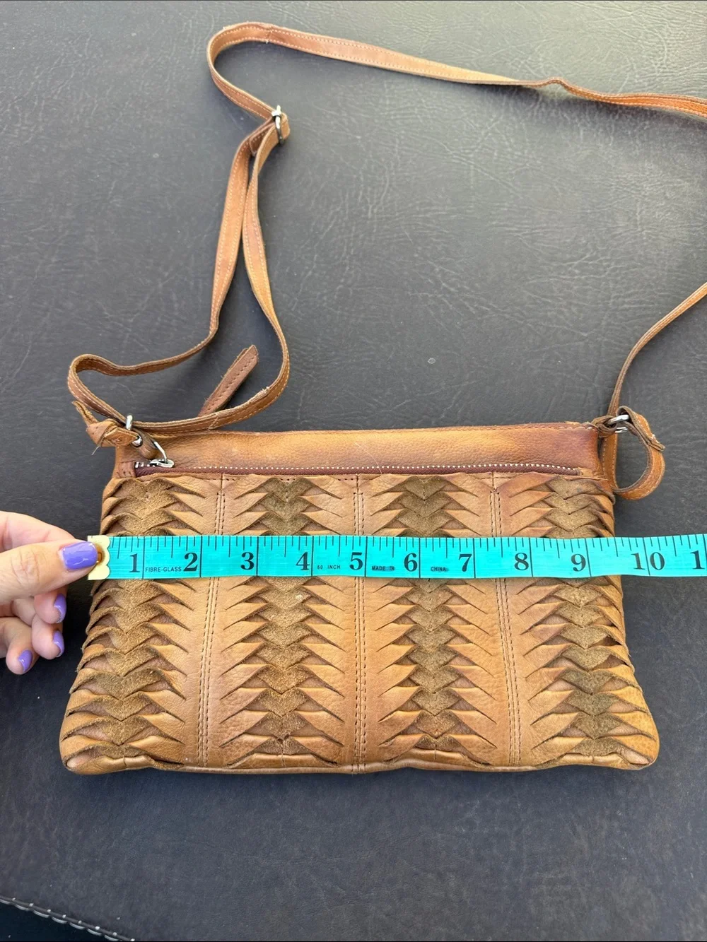latico Tan Woven Leather Crossbody Bag purse